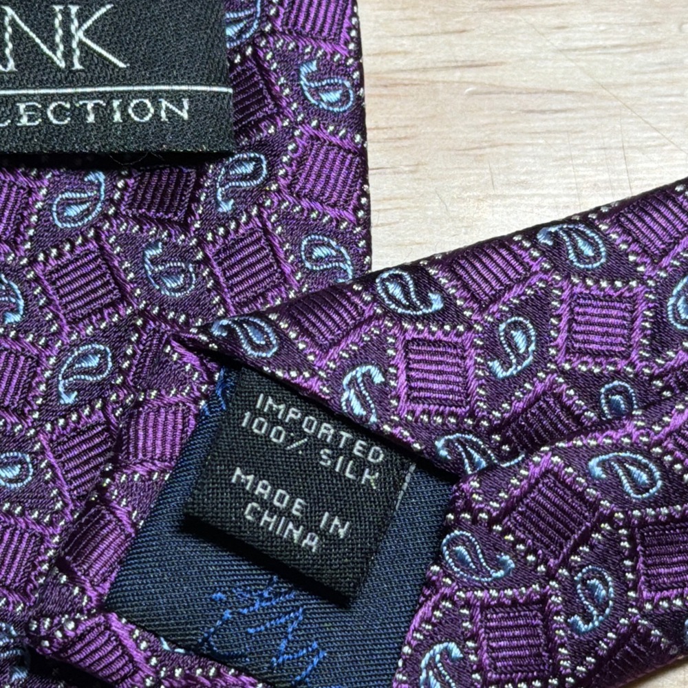 Jos. A. Bank Necktie Mens OS Purple Silk Paisley Geometric Executive Collection - Picture 3 of 5